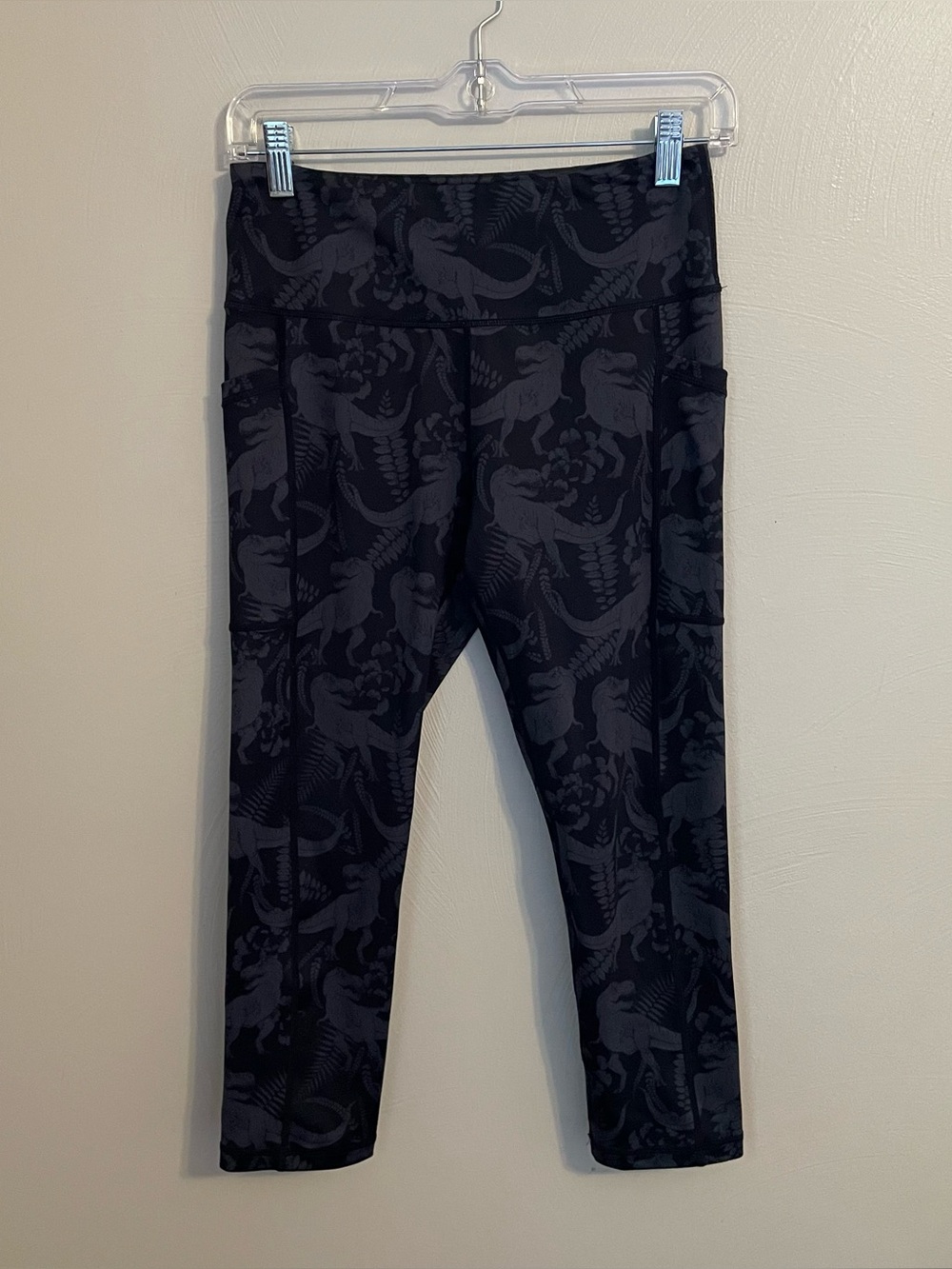 CVG Women’s Leggings Size Small Black and Grey Dinosaur Print W Pockets